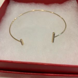 Stamped 14K Yellow Gold and Diamond Cuff Bracelet
